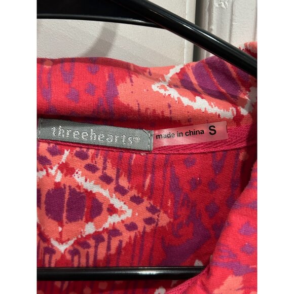 Threehearts Red Pink Ikat Print Zip Up Tunic Blouse Sz Small - Picture 6 of 10